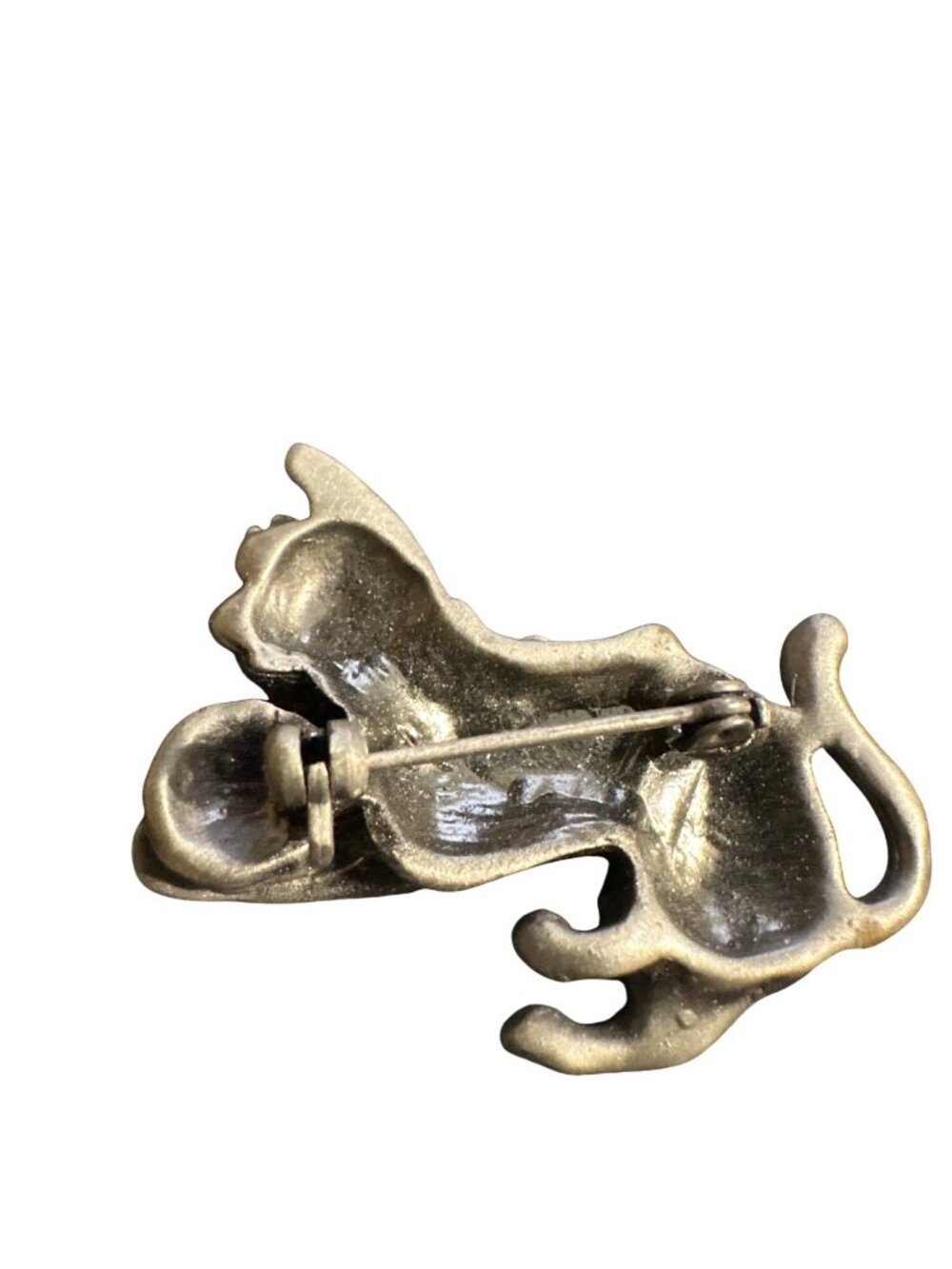 Vintage Gold-Tone Cat Brooch With Rhinestones & Black Accent Eyes - Picture 4 of 5